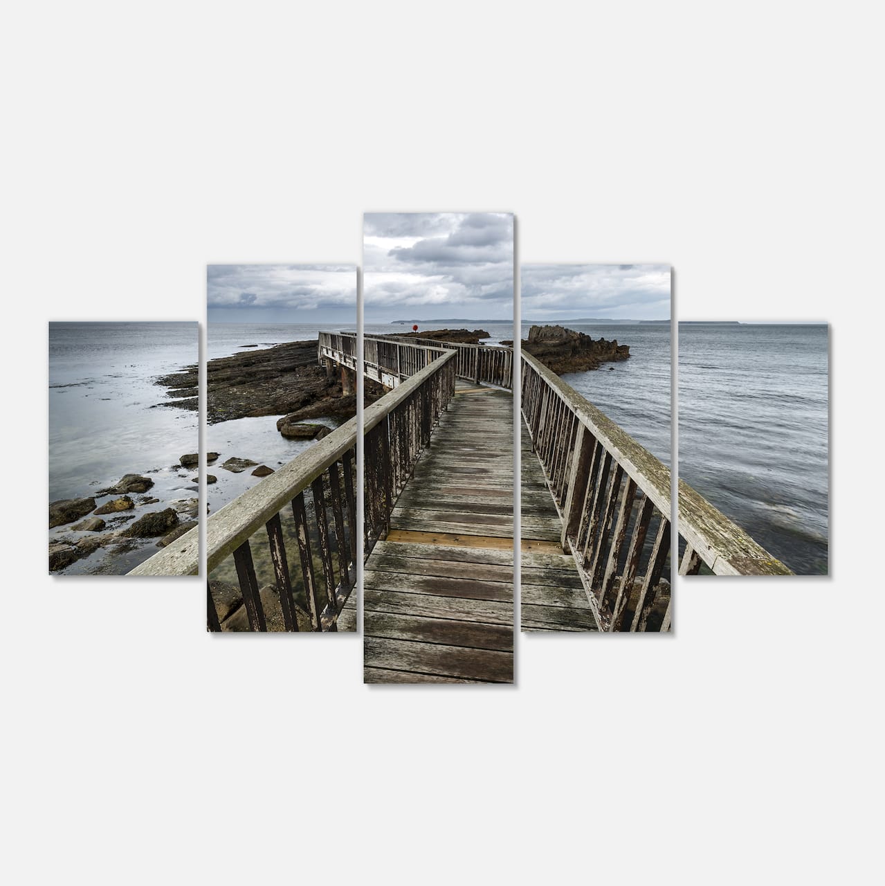 Designart - Wooden Pier on North Irish Coastline - Sea Bridge Canvas Art Print